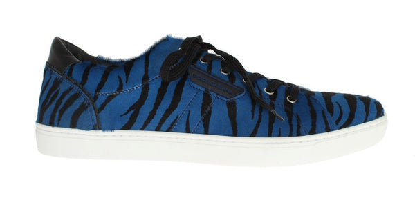 Blue Black Tiger Print Leather Designer Sneakers Dress Sneakers