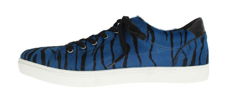 Blue Black Tiger Print Leather Designer Sneakers Dress Sneakers