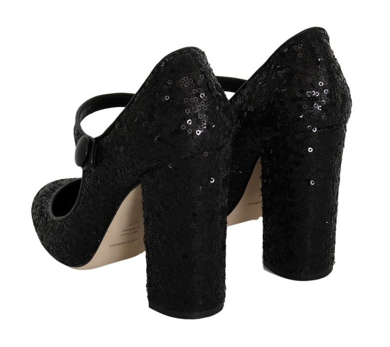 Black Sequined Leather Pumps