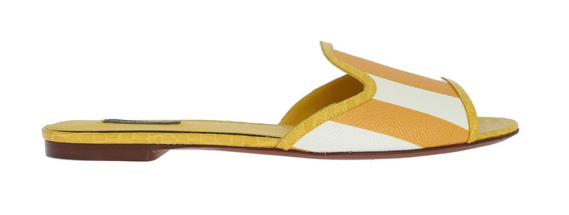 Yellow Crocodile Leather Flat Sandals