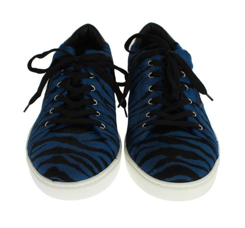 Blue Black Tiger Print Leather Designer Sneakers Dress Sneakers