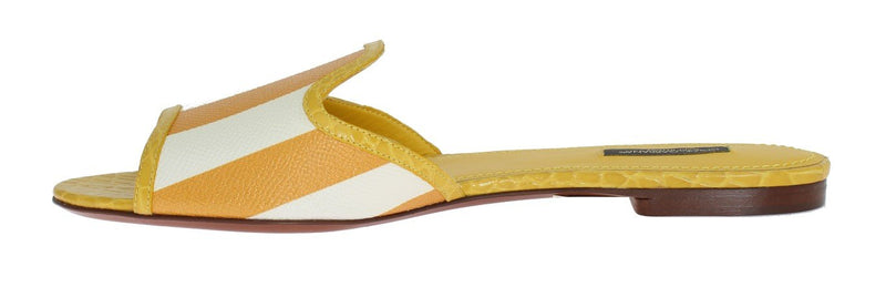 Yellow Crocodile Leather Flat Sandals