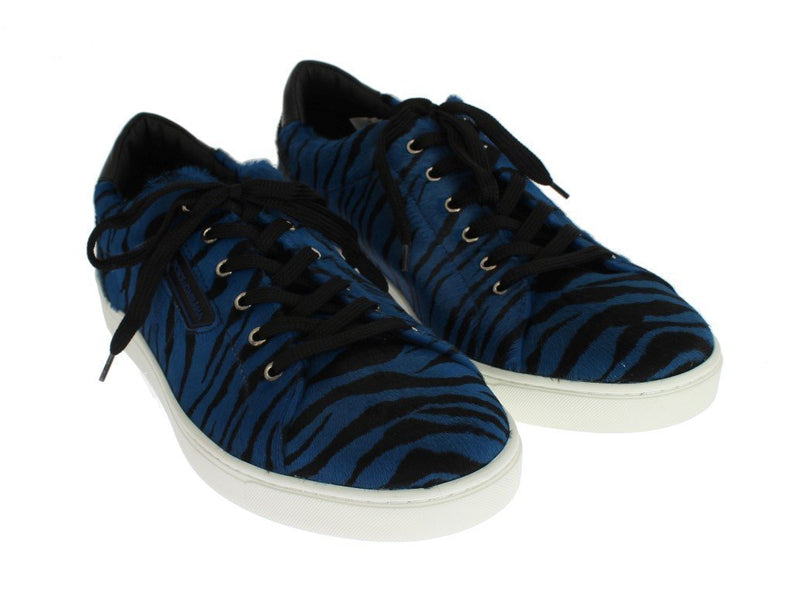 Blue Black Tiger Print Leather Designer Sneakers Dress Sneakers