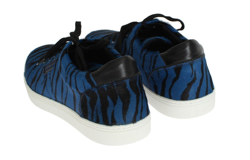 Blue Black Tiger Print Leather Designer Sneakers Dress Sneakers