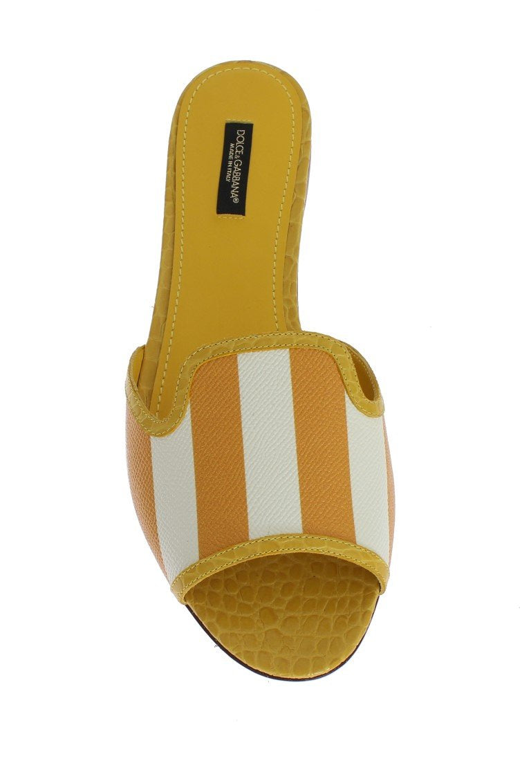 Yellow Crocodile Leather Flat Sandals