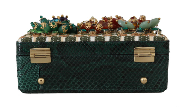 Green Python Crystal Raffia Leather BOX HandBag