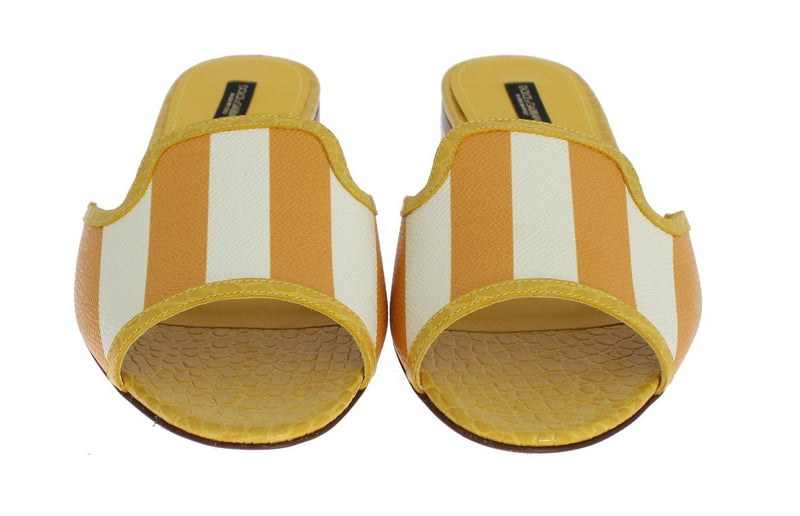 Yellow Crocodile Leather Flat Sandals