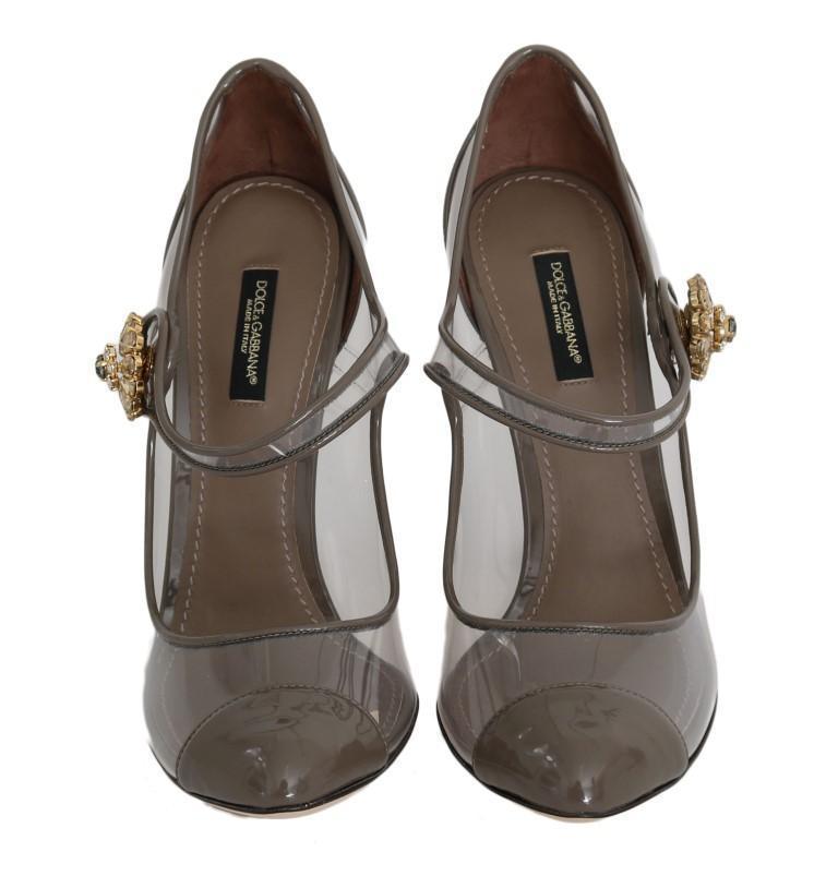 Brown Transparent PVC Leather Crystal Shoes