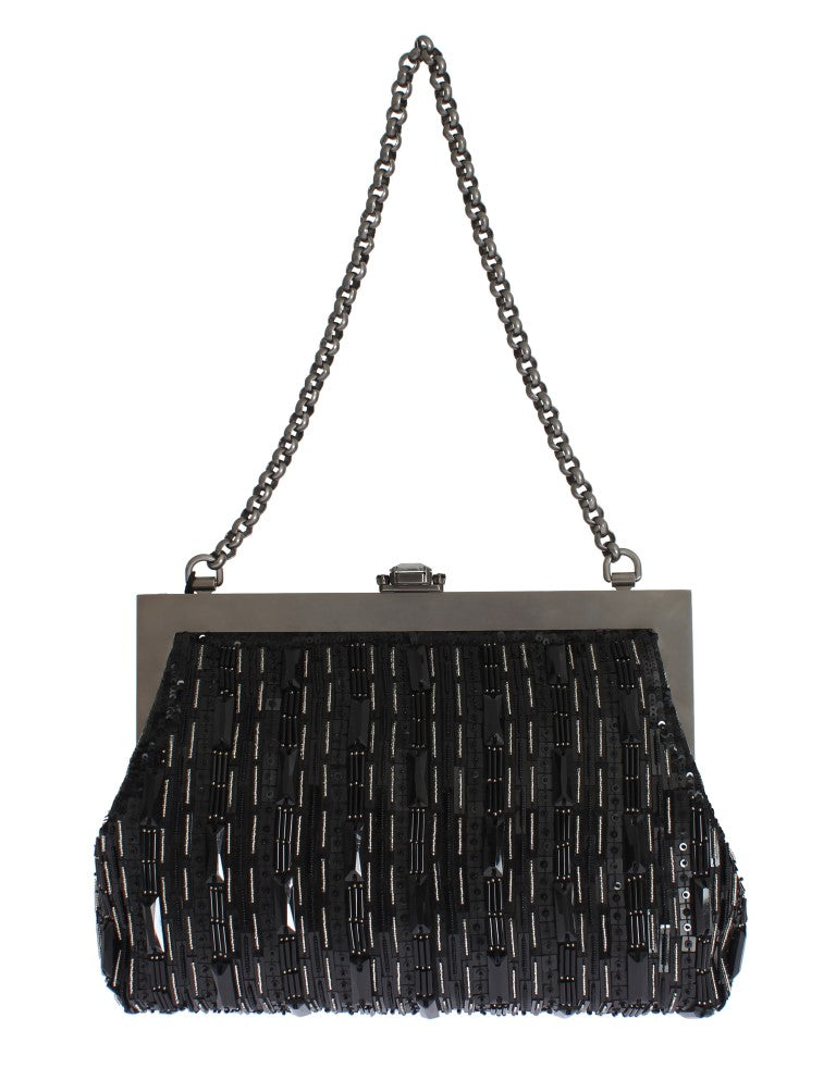 Crystal Embellished Black VANDA Clutch Bag Designer Handbag for Women