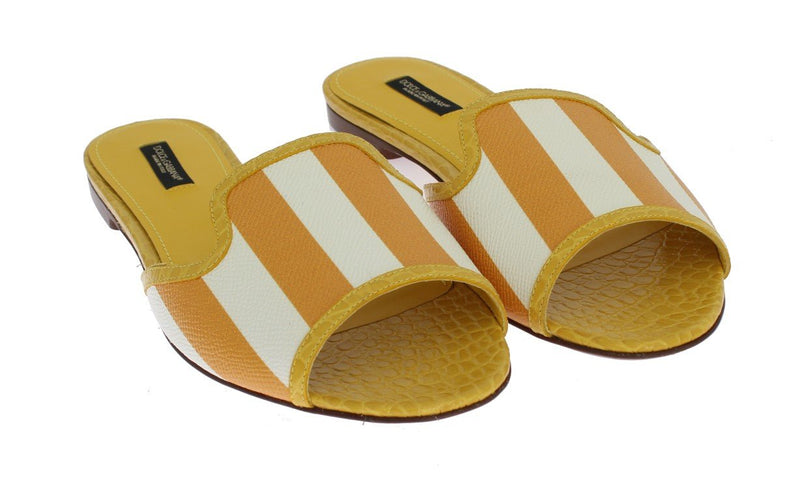 Yellow Crocodile Leather Flat Sandals