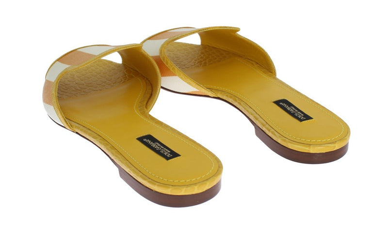 Yellow Crocodile Leather Flat Sandals