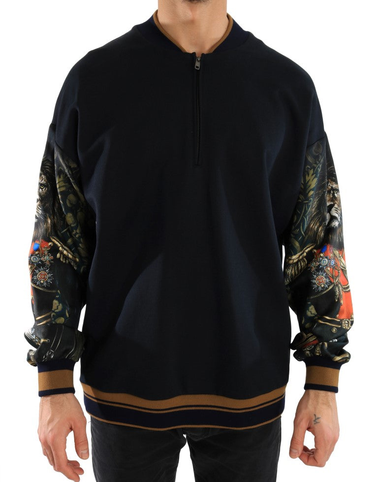 Blue Cotton Half Zip Sweater