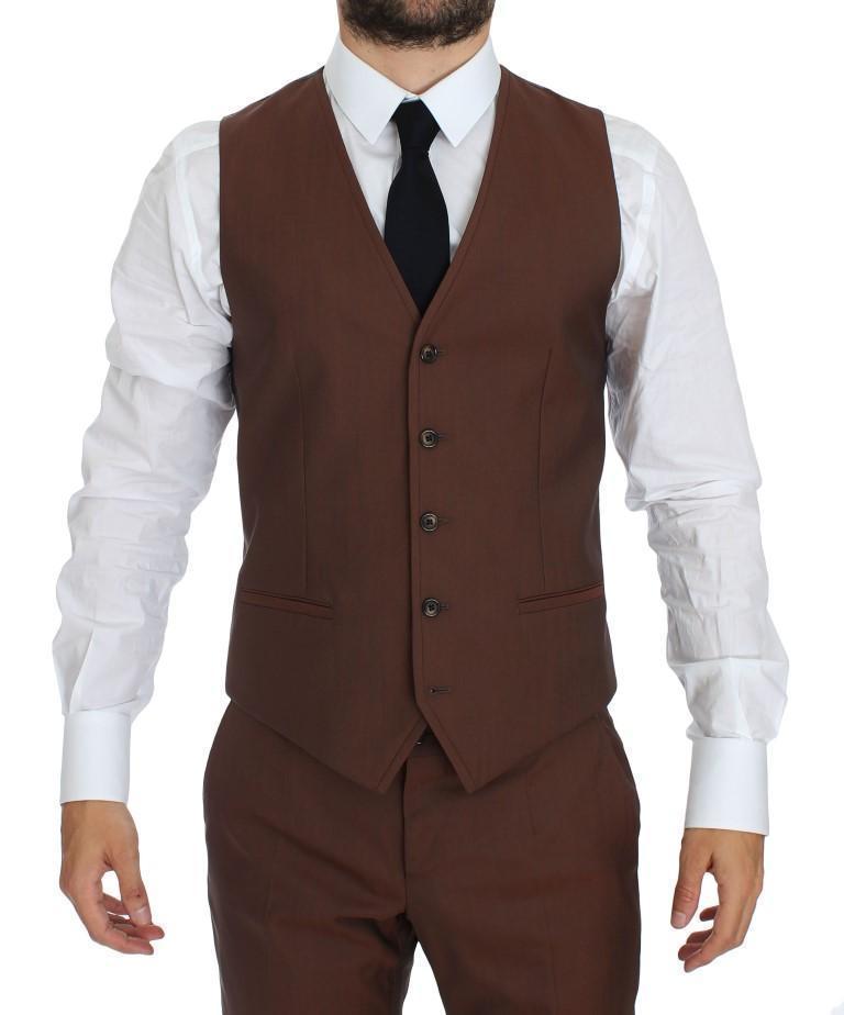 Brown Silk Wool 3 Piece Slim Fit Suit