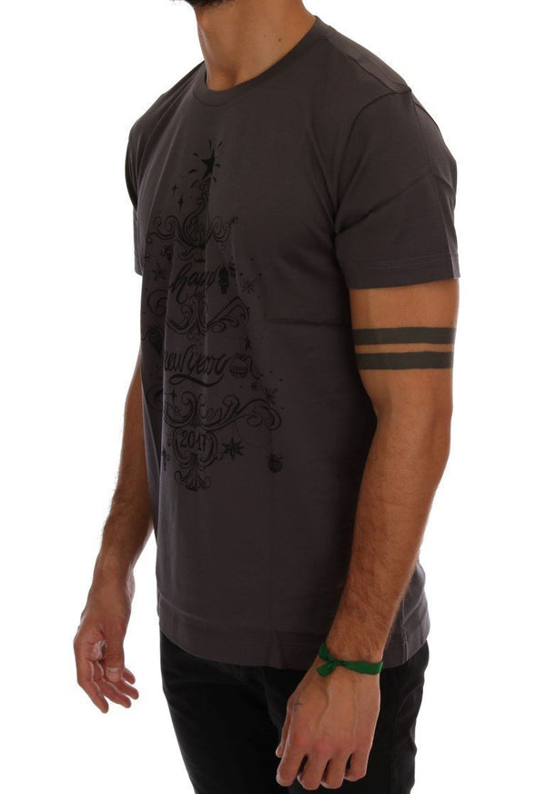 Gray Cotton 2017 Motive Print T-Shirt
