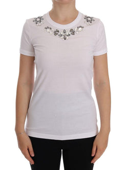 White Cotton Crystal Flowers T-shirt