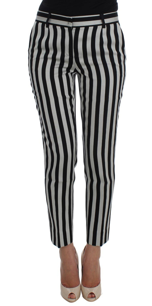 White Black Cotton Silk Capris Pants