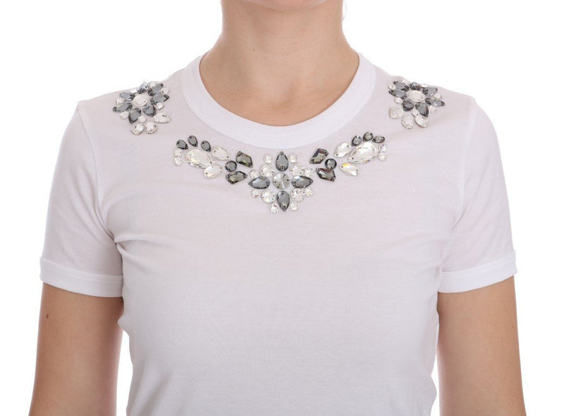 White Cotton Crystal Flowers T-shirt