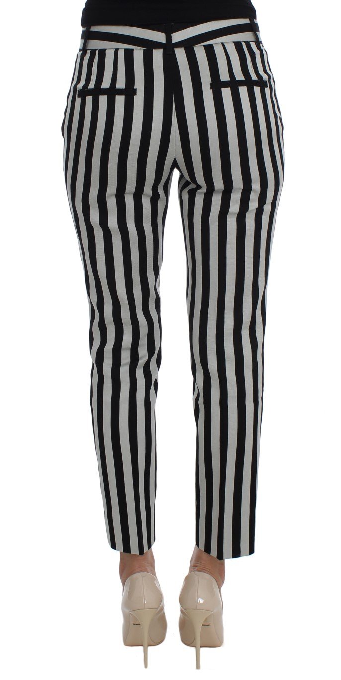 White Black Cotton Silk Capris Pants