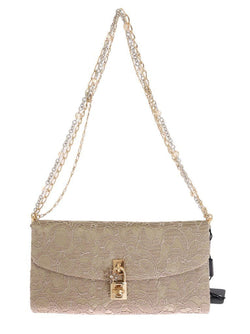 Beige Floral Crystal Clutch Bag