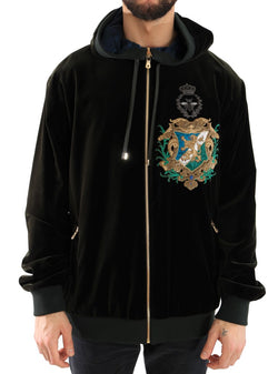 Green Velvet Zipper Hooded Sweater