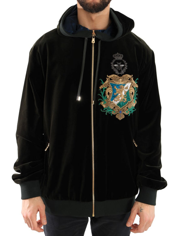 Green Velvet Zipper Hooded Sweater