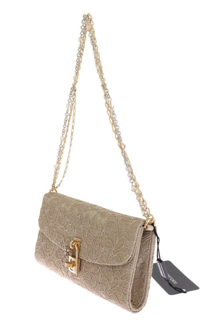 Beige Floral Crystal Clutch Bag