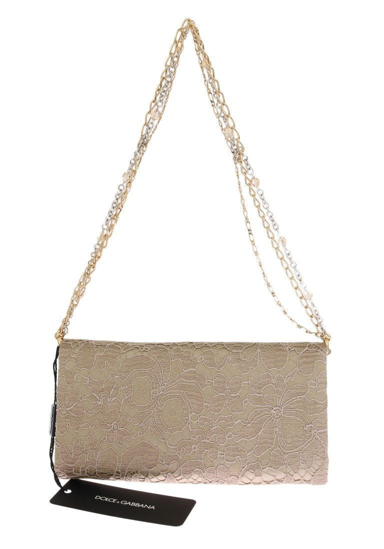 Beige Floral Crystal Clutch Bag