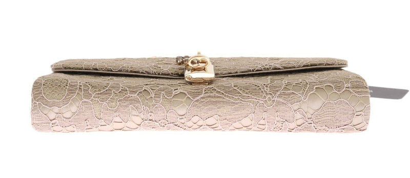 Beige Floral Crystal Clutch Bag