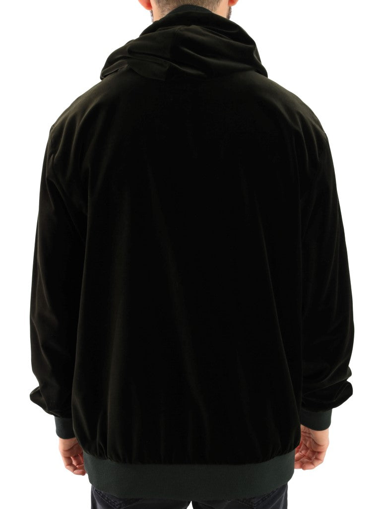 Green Velvet Zipper Hooded Sweater