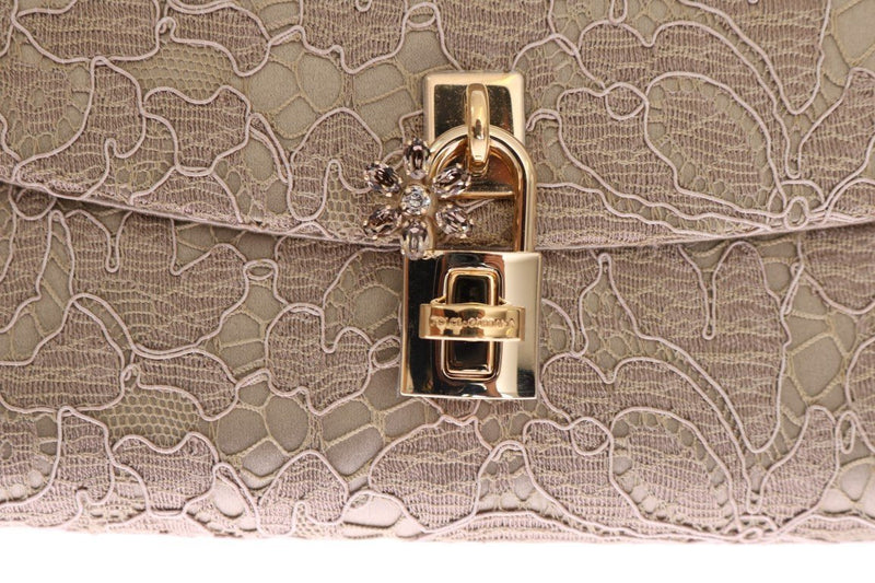 Beige Floral Crystal Clutch Bag