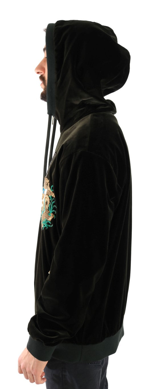 Green Velvet Zipper Hooded Sweater