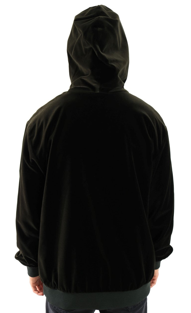 Green Velvet Zipper Hooded Sweater