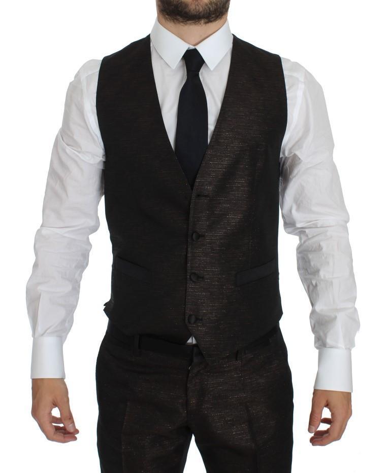 Brown Black Shiny 3 Piece Slim Suit Tuxedo