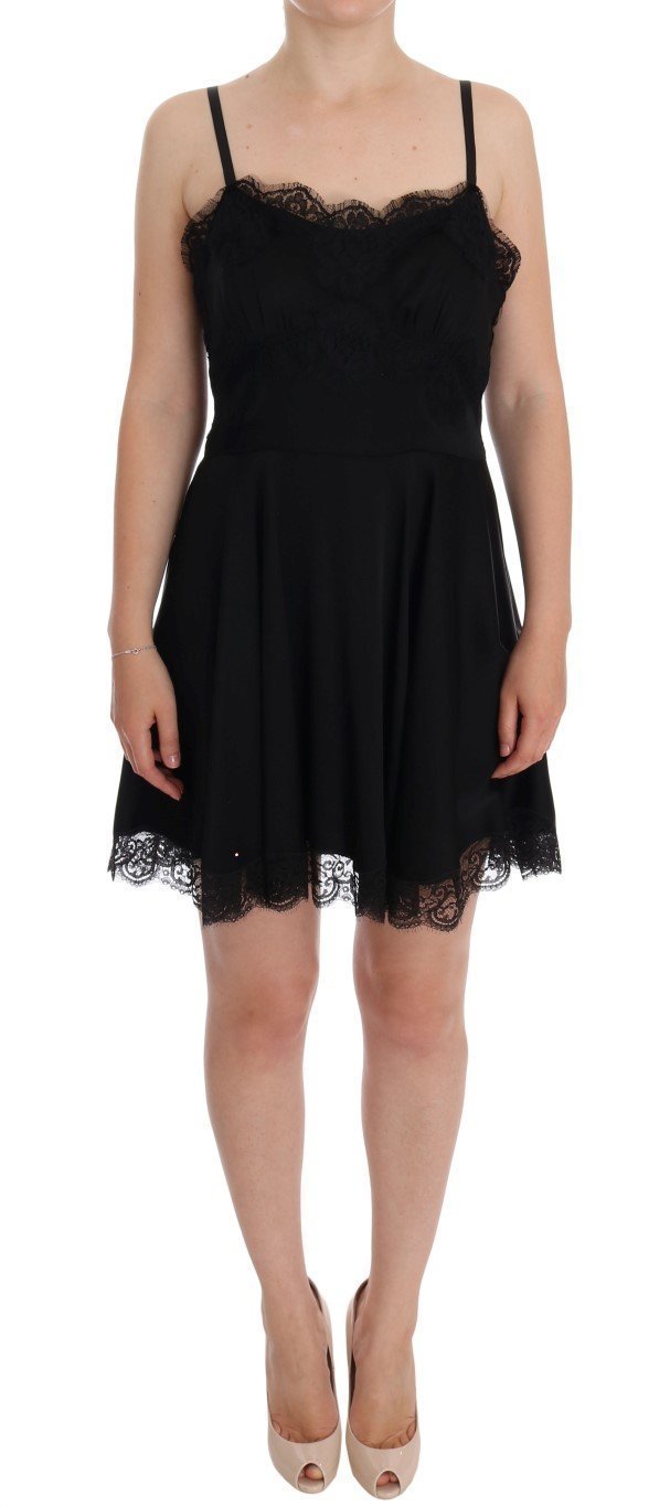 Black Silk Stretch Cotton Shift Dress