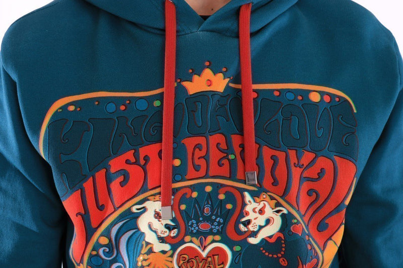 Blue Cotton Pullover Hooded Sweater