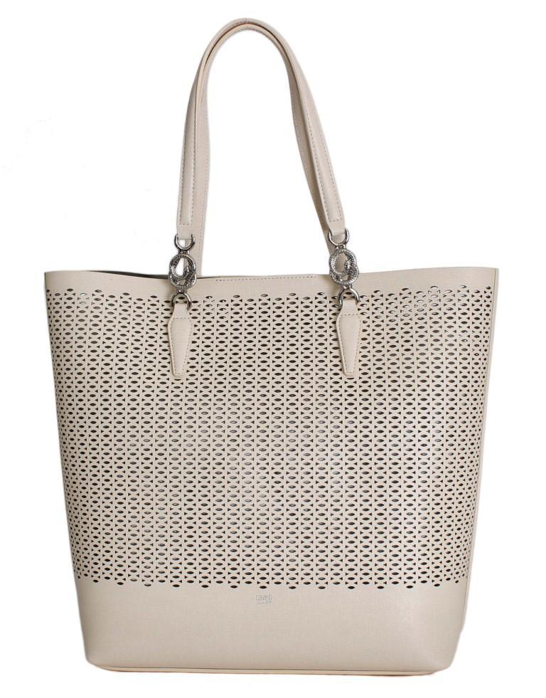 Pink Beige Leather Tote Shopping Bag