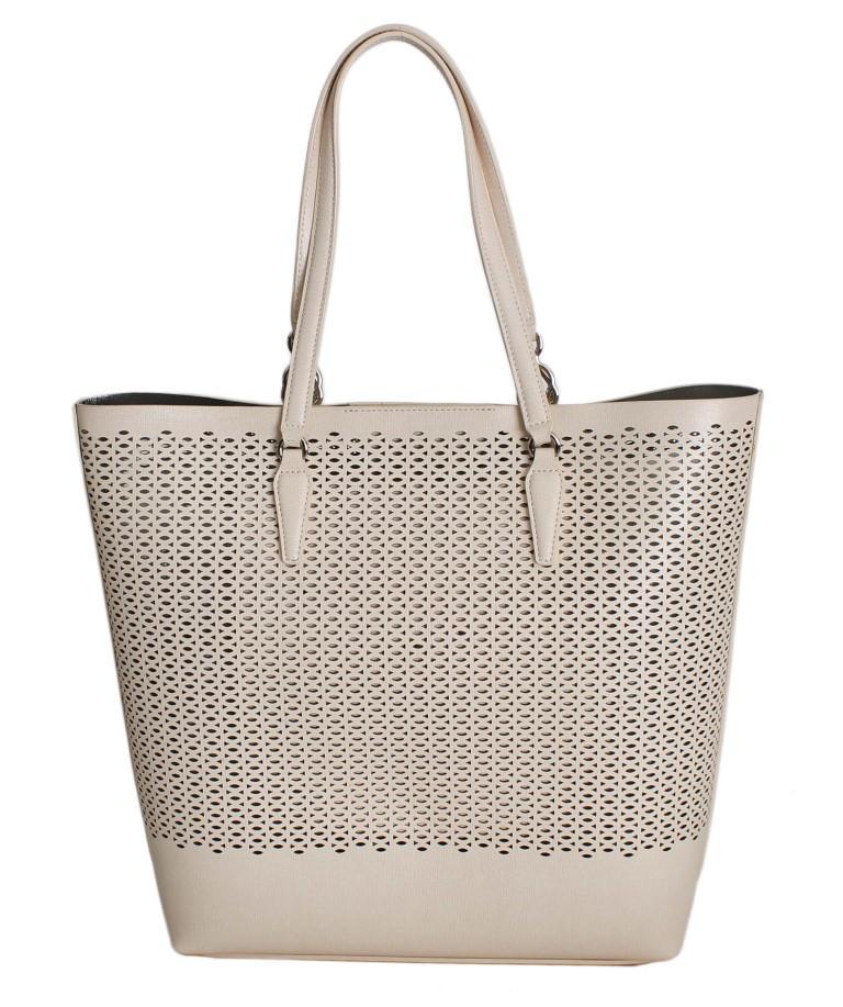 Pink Beige Leather Tote Shopping Bag