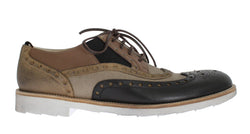 Beige Black Leather Wingtip Shoes