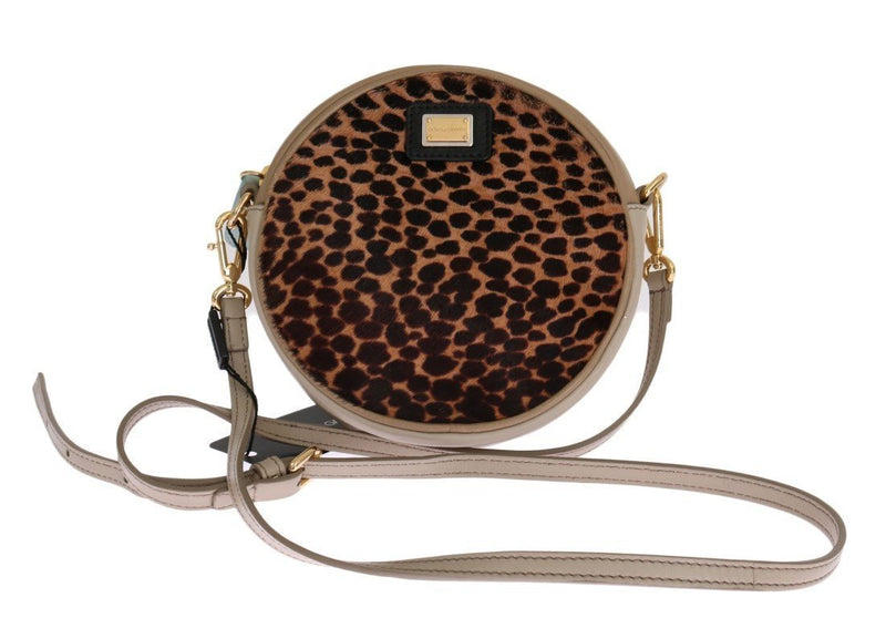 Blue Leather Brown Leopard Fur GLAM Bag