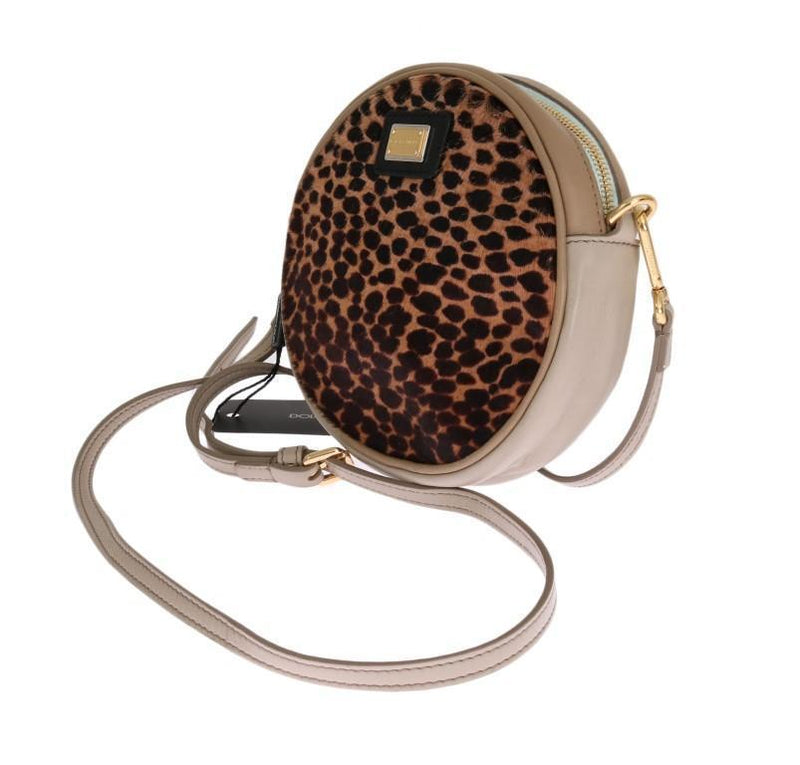 Blue Leather Brown Leopard Fur GLAM Bag