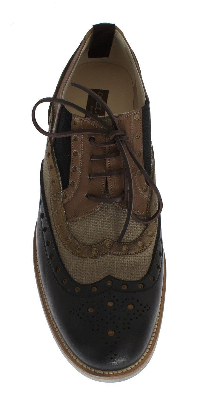 Beige Black Leather Wingtip Shoes