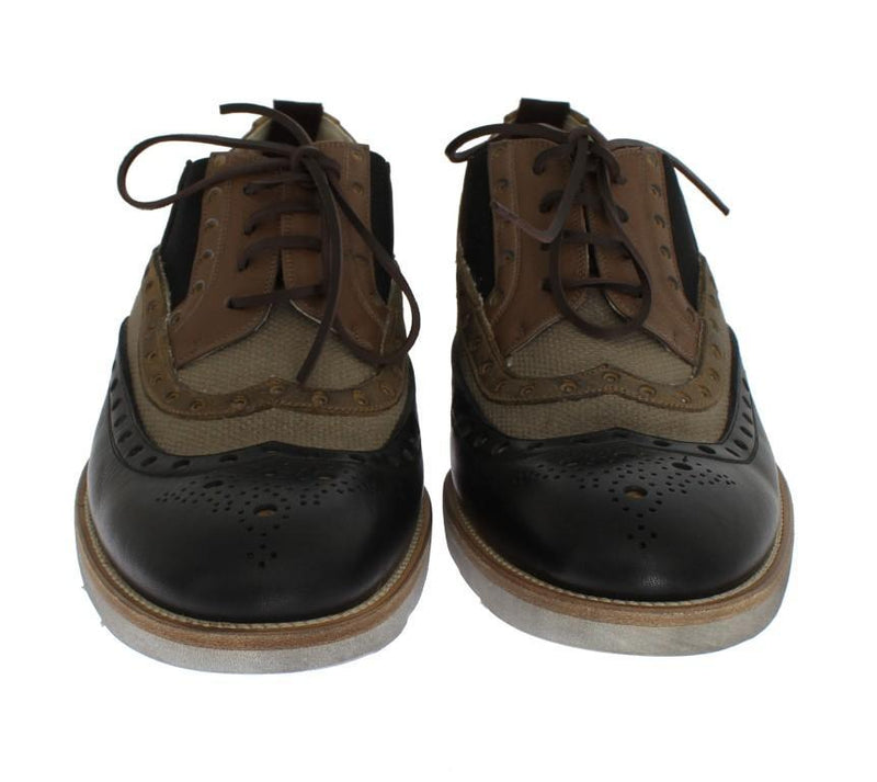 Beige Black Leather Wingtip Shoes