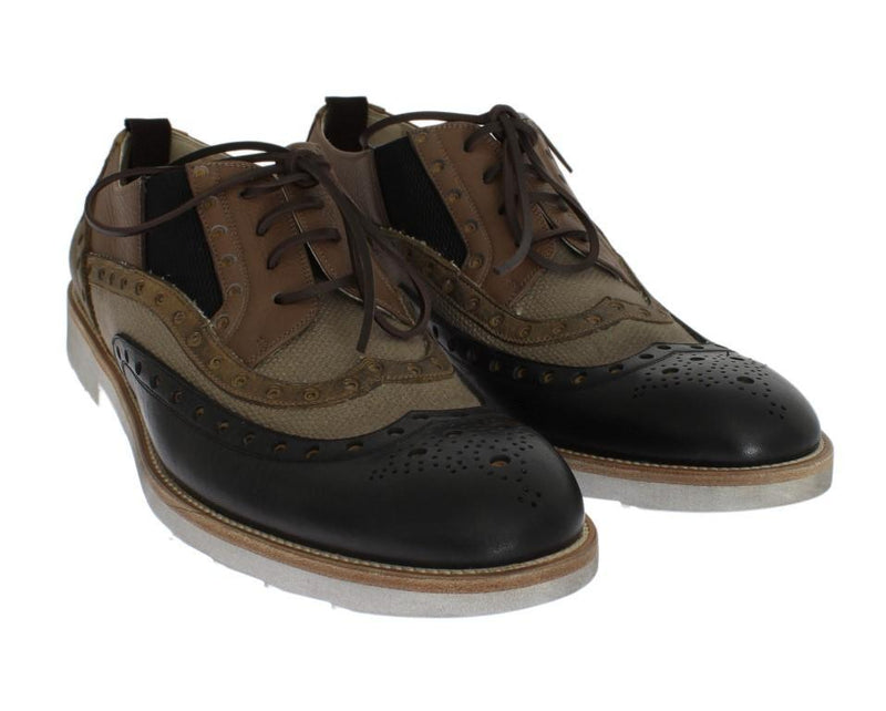 Beige Black Leather Wingtip Shoes