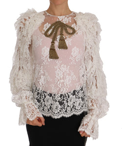 White Floral Lace Tassel Shirt