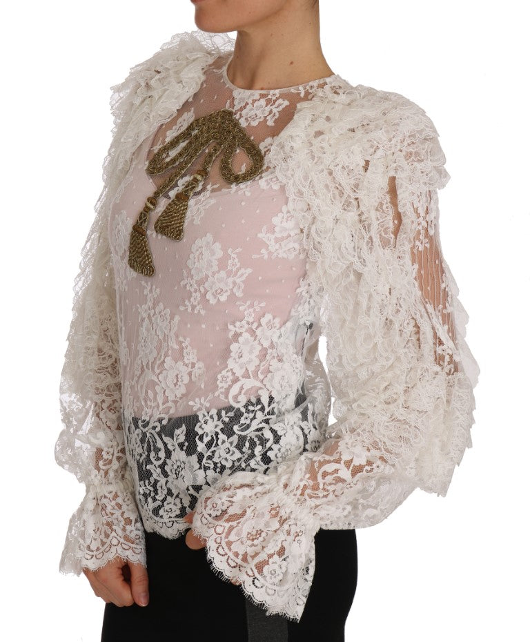 White Floral Lace Tassel Shirt