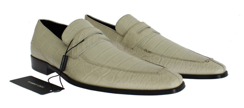 White Crocodile Skin Loafers Dress Shoes