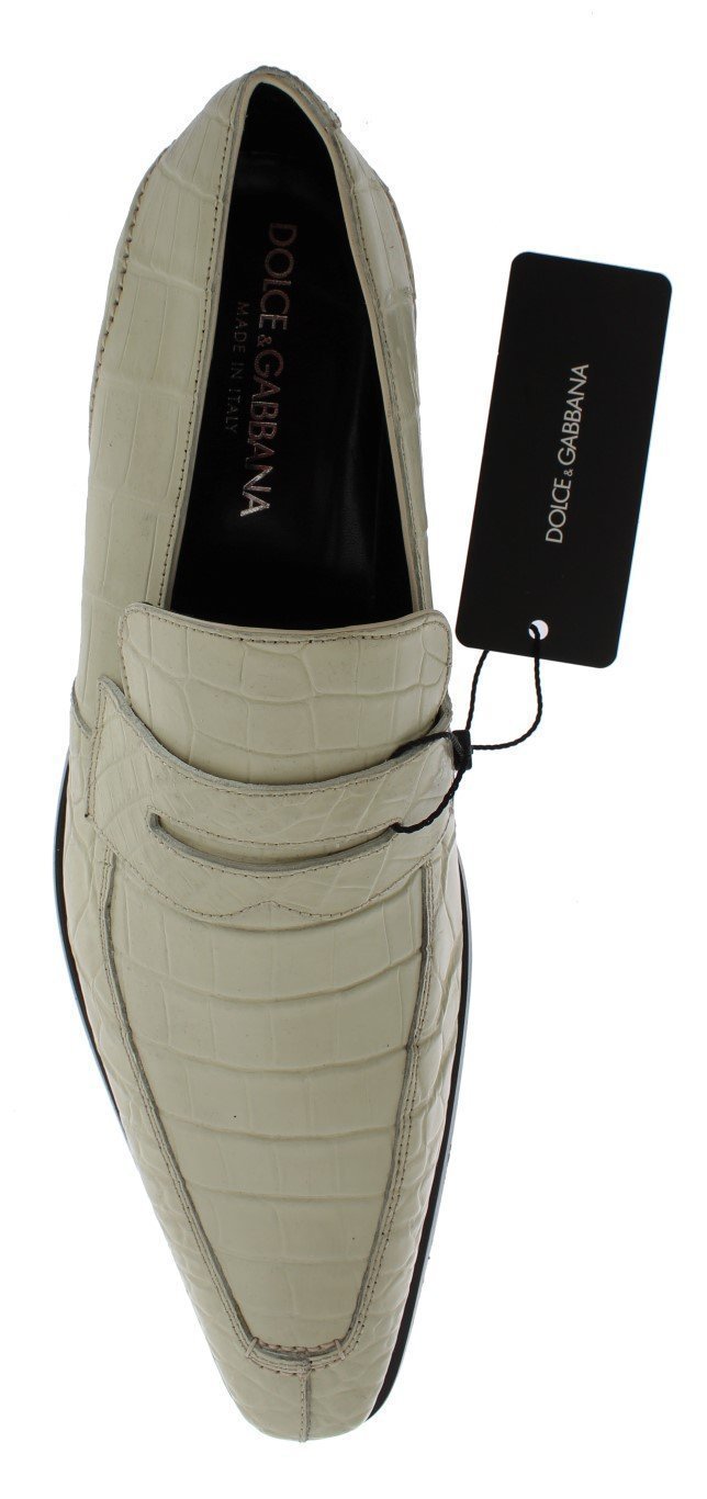 White Crocodile Skin Loafers Dress Shoes