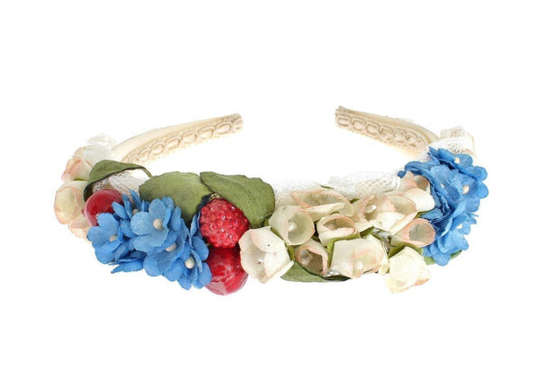 Multicolor Silk Floral Crystal Runway Headband Hair Diadem