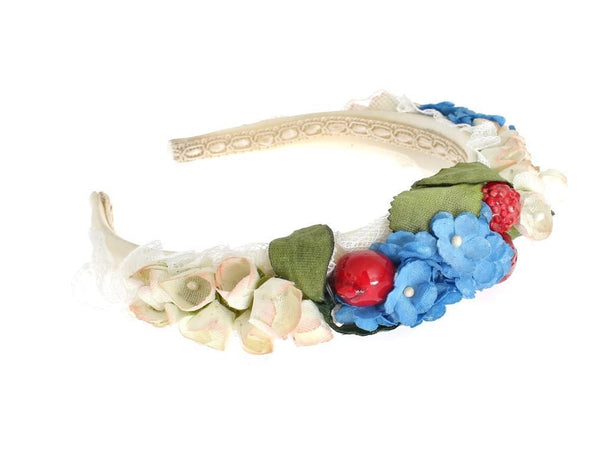 Multicolor Silk Floral Crystal Runway Headband Hair Diadem