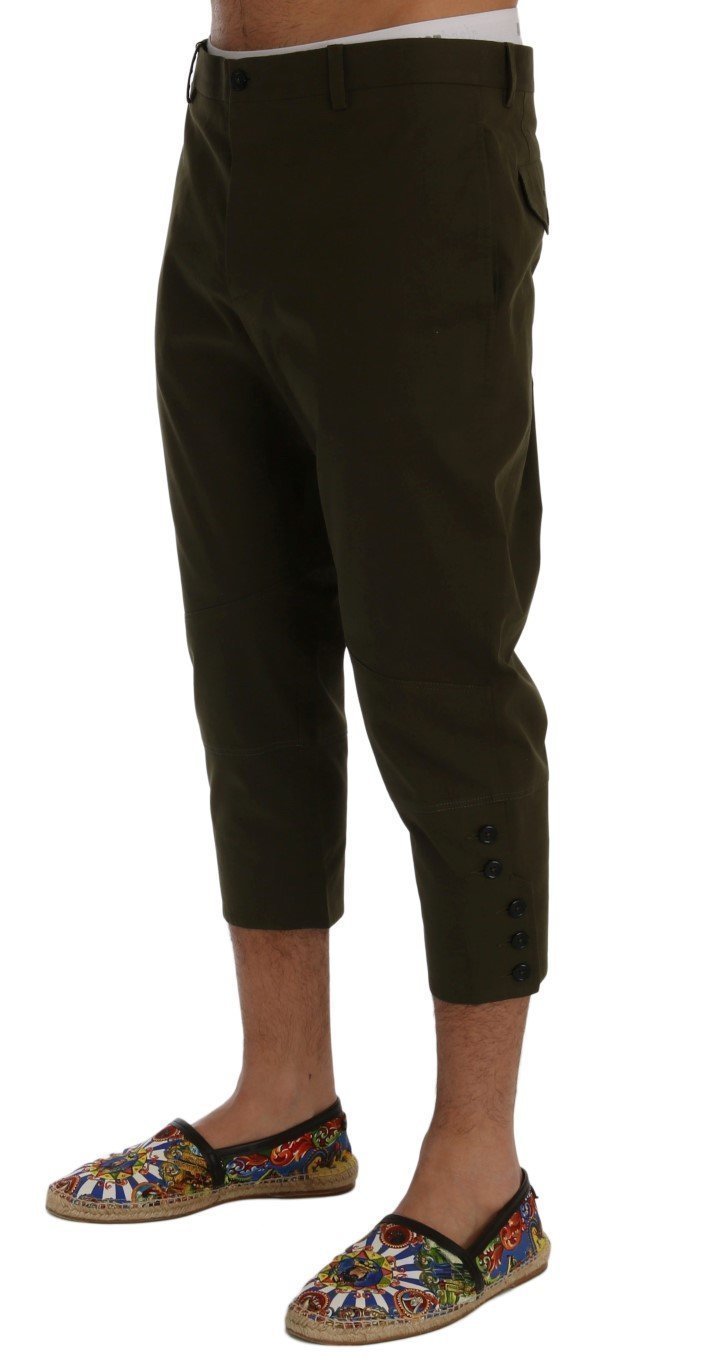 Green Cotton Stretch Capri Pants